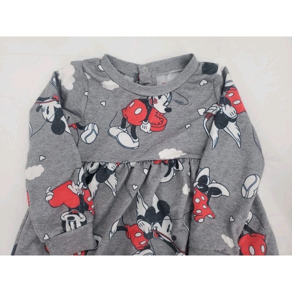 Disney Mickey Mouse  Long Sleeve Dress Toddler Size 2T Hearts Love Gray Pullover